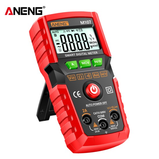 ANENG M107 Digital Multimeter 0-500V 0-2A 4000 Counts Lcd Backlit Tester Red