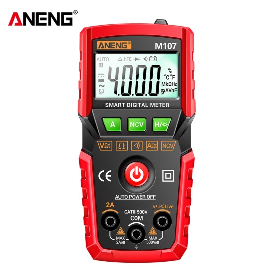 ANENG M107 Digital Multimeter 0-500V 0-2A 4000 Counts Lcd Backlit Tester Red