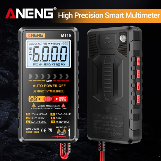 ANENG M119 Digital Multimeter Tester 6000 Counts High Precision Tester Electrician Portable Automatic Multimeter Black