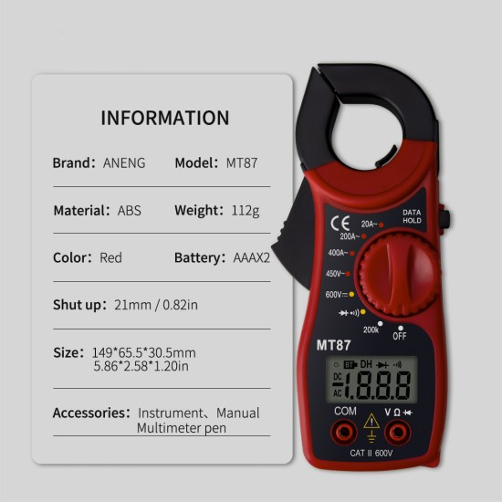 ANENG Mt87 Digital Clamp Meter Multimeter Professional Portable Red