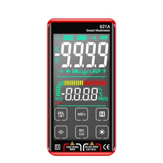 ANENG Smart Multimeter 9999 Counts Anti-burning Auto-ranging Rechargeable Digital Multimeter Tester 621A Red