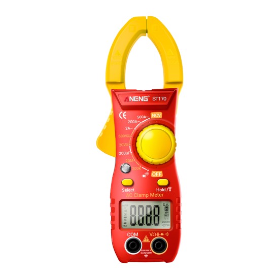 ANENG St170 Clamp Meter Digital Multimeter 500A AC Current AC DC Voltage Tester 1999 Counts Capacitance Ncv Ohm Detection Yellow Red