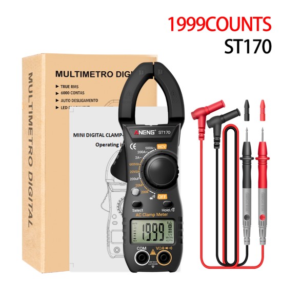 ANENG St170 Clamp Meter Digital Multimeter 500A AC Current AC DC Voltage Tester 1999 Counts Capacitance Ncv Ohm Detection Black