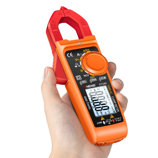 ANENG St185 Digital Clamp Meter Multimeter 4000 Counts Auto-ranging Tester AC DC Voltage Current Detection Pen Orange Red