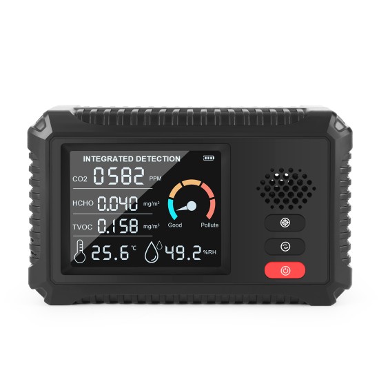 Air Quality Monitor TVOC HCHO CO2 Air Analyzer Intelligent Digital Lcd Portable Black