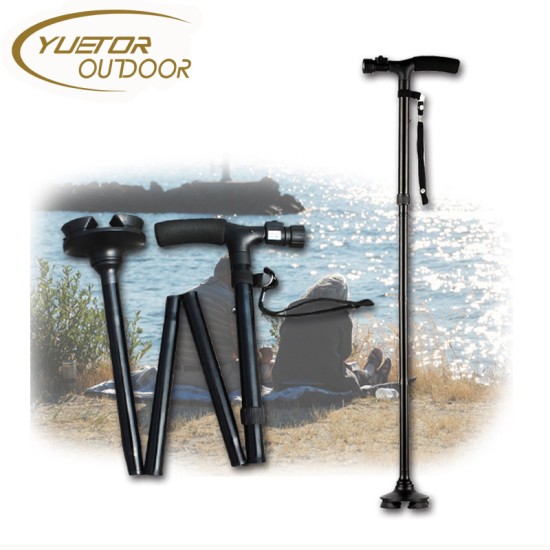 Aluminium Alloy Folding Walking Stick with LED Light Creative Old Man Hand Crutch Gift