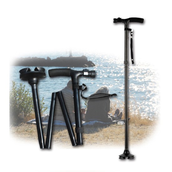 Aluminium Alloy Folding Walking Stick with LED Light Creative Old Man Hand Crutch Gift