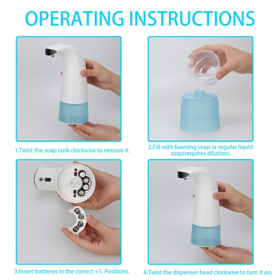 Automatic Touchless Foam Soap Dispenser Sensor Liquid Dispenser for Kids Adults Kitchen  white