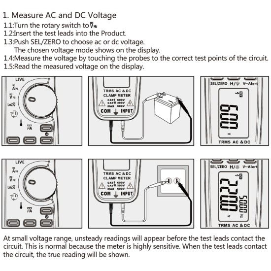 BSIDE Acm91 Digital Clamp Meter True Rms Low Impedance Dc Auto Repair Ammeter Multimeter Black