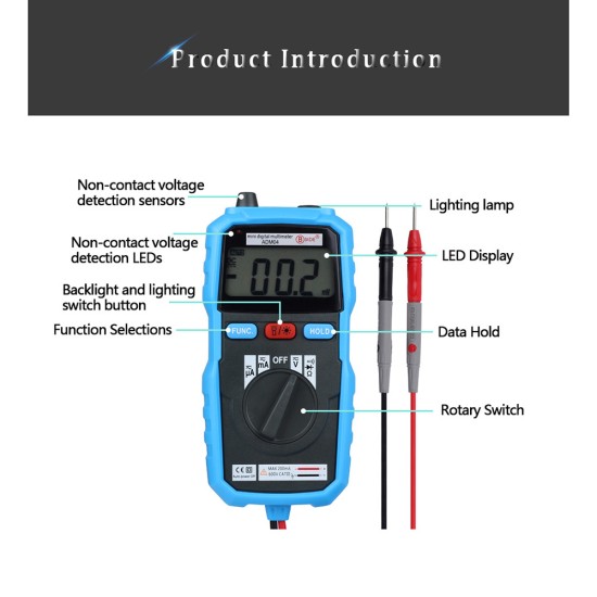 BSIDE Adm04 Mini Pocket Digital  Multimeter Automatic Universal Voltage Current Meter