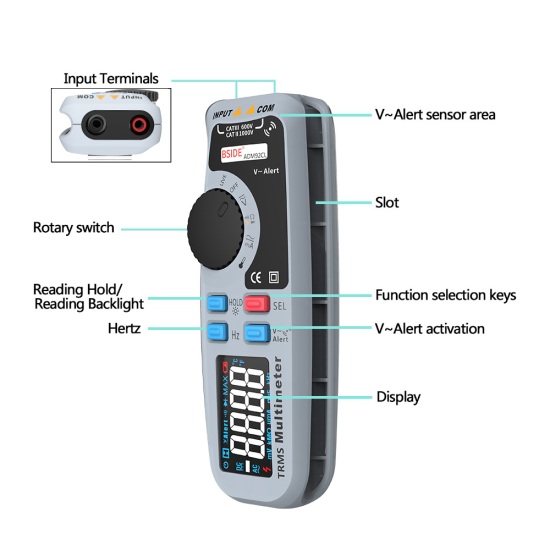 BSIDE Adm92cl Digital  Multimeter Color Display True Rms Auto Range 6000 Trms Tester Black