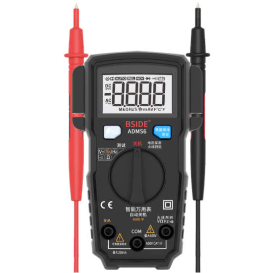 BSIDE Adms6 Mini Multimeter Smart Digital Intelligent Auto Range 6000 Counts Dmm Pocket Tester Black