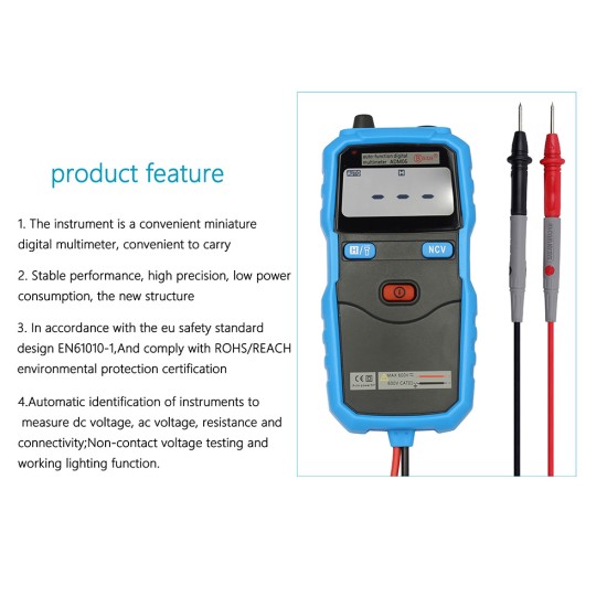 BSIDE DT9205A Digital Multimeter 1999 Counts High-precision AC/DC Voltage Current Tester Blue