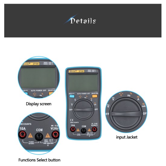 BSIDE ZT100 Digital Multimeter 4000 Counts Back Light AC/DC Voltage Ammeter Voltmeter Ohm Tester Frequency Diode Meter