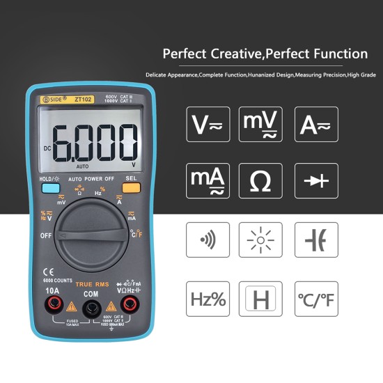 BSIDE Zt102 Digital Multimeter High Precision Portable Home Lcd Screen Display Ammeter Voltmeter