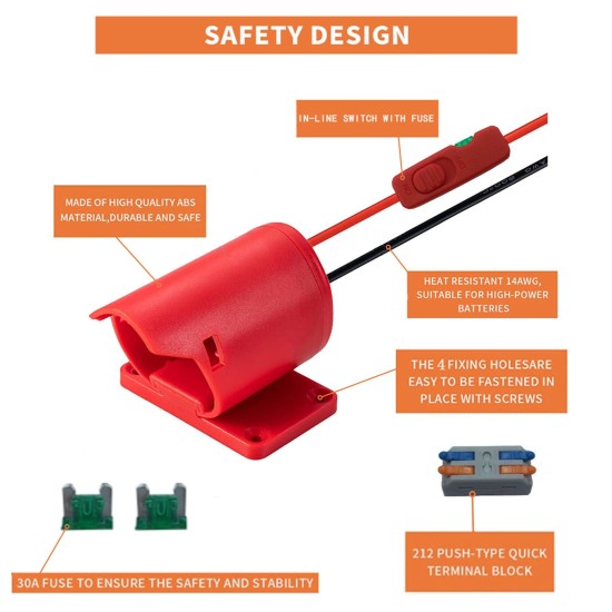 Battery Adapter with Fixing Hole for Milwaukee 12v M12 Dock Power Connector with Fuse Terminal Red