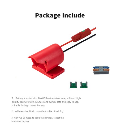 Battery Adapter with Fixing Hole for Milwaukee 12v M12 Dock Power Connector with Fuse Terminal Red