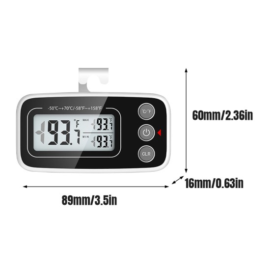 Battery Powered Electronic Digital Refrigerator  Thermometer Max/min Function 3 Mounting Options For Kitchen Home Restaurants Black