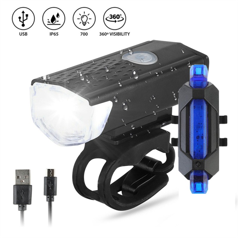 Bike Bicycle Lights USB LED Rechargeable Set Mtb Road Bike Front Rear Headlights Lamp Cycling Accessories Black Headlight+Blue Taillight Bike Bicycle Lights USB LED Rechargeable Set Mtb Road Bike Front Rear Headlights Lamp Cycling Accessories Black Headlight+Blue Taillight