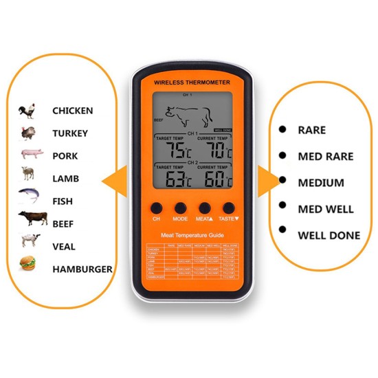 Black Wireless Remote Food Thermometer -50~300°C