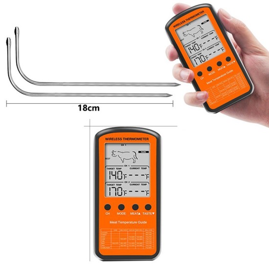 Black Wireless Remote Food Thermometer -50~300°C