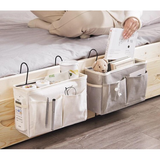 Caddy Hanging Organizer Bedside Storage Bag for Bunk and Hospital Beds, Dorm Rooms Bed Rails Upgrade white