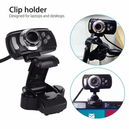 HD Webcam With Mic Night Vision Megapixel Web Cam With Clip Holder For Computer PC Laptop Desktop black