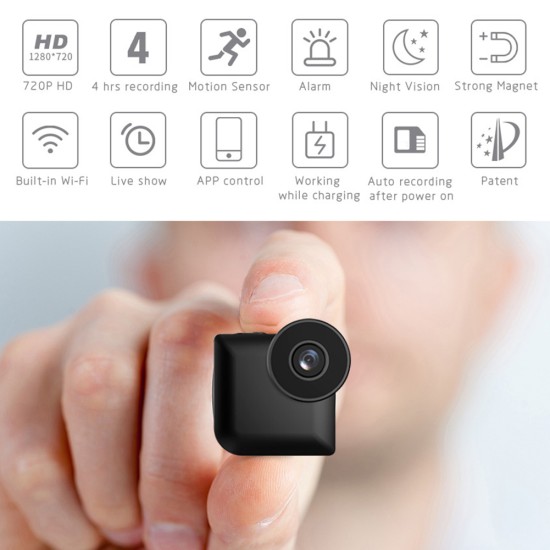 Mini Wide Angle Night Vision Camera Wireless Home Security Camera black