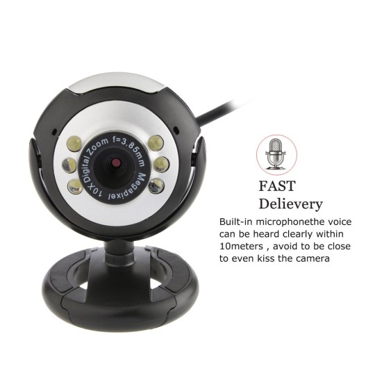 USB Video Web Camera Six Lights Night Vision Camera Computer Webcam With Mic For Pc Laptop Camera black