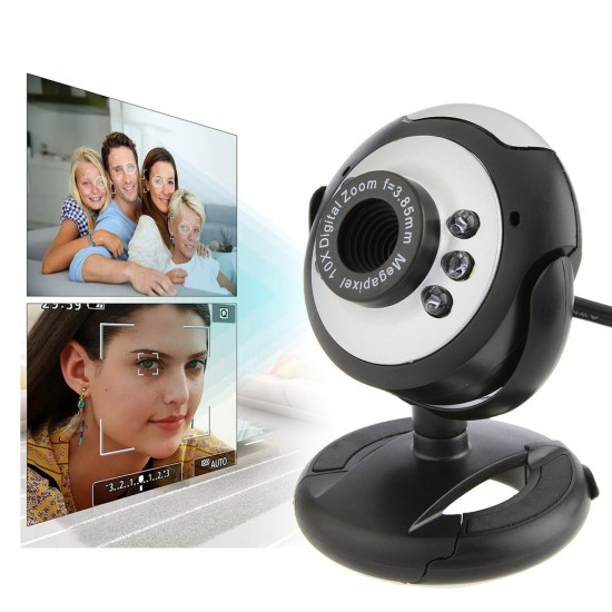 USB Video Web Camera Six Lights Night Vision Camera Computer Webcam With Mic For Pc Laptop Camera black