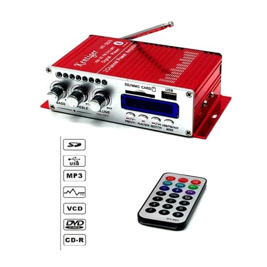 Car Bluetooth USB FM Power Amplifier, Household 12V 3A Mini Hi-Fi Stereo Audio AMP with Remote Control, Support FM/MP3/SD/USB/DVD Red