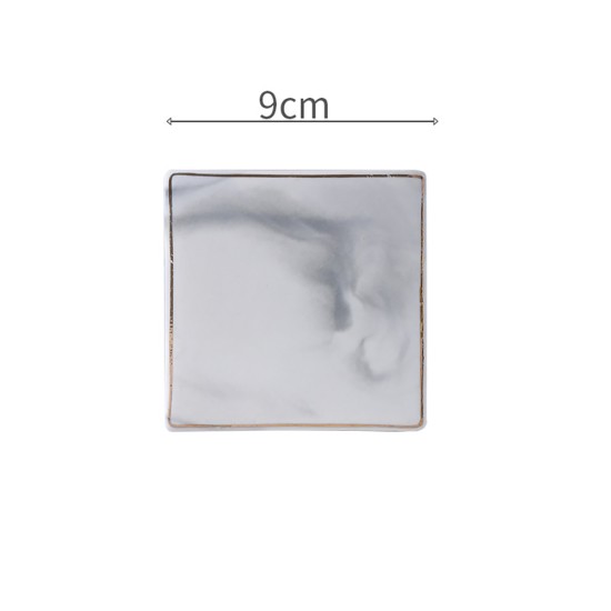 Ceramic Coaster Porcelain Mats Table Decoration Kitchen Tool Luxury Marble Pattern Grey Square with Gold Line