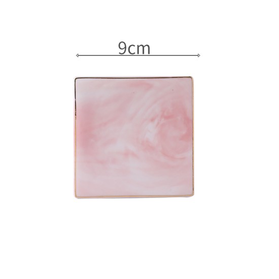 Ceramic Coaster Porcelain Mats Table Decoration Kitchen Tool Luxury Marble Pattern Pink Square with Gold Line