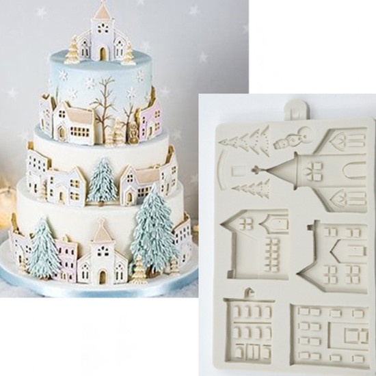 Christmas Gingerbread House Shape Silicone Mold for Fondant Cake Chocolate Decorating Tool gray