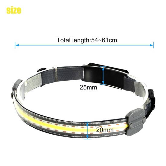 Cob Led Headlight 3 Modes Torch Flashlight Work Light Head Band Lamp Grey