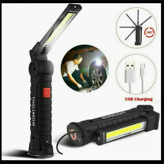 Cob Led Work Light Super-Bright Usb Rechargeable Torch Flashlight Non-slip Folding 360-degree Rotation Torch Lamp