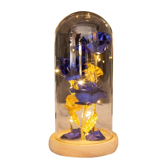 Colored  Roses  Ornaments 3 Flowers Glass-covered Gold-leaf Artifical Roses Luminous Led Night Light Creative Valentine Day Gifts Log Blue Flower