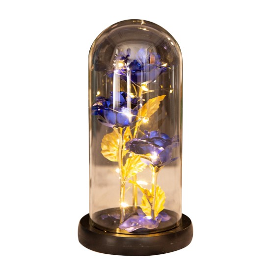 Colored  Roses  Ornaments 3 Flowers Glass-covered Gold-leaf Artifical Roses Luminous Led Night Light Creative Valentine Day Gifts Blue flowers black