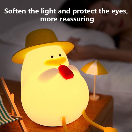 Cute Duck Night Light 3-level Brightness Adjustment Color Changing Timing Children Sleeping Lamp without Hat