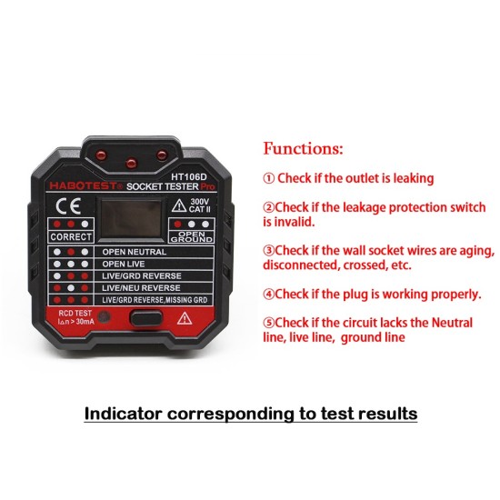 Digital Display Socket Tester Plug Polarity Phase Check Detector Voltage Test Multi-Function Electroscope UK plug