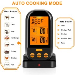 Digital Lcd Thermometer With Dual Stainless Steel Probes Timer Alarm 328ft For Cooking Grilling Smoker Grill Oven Black with orange backlight