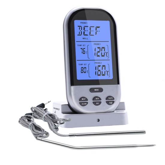 Digital Meat Thermometer with Waterproof Dual Probe Wireless Remote Thermometer for BBQ, Oven, Smoker, Grill  black