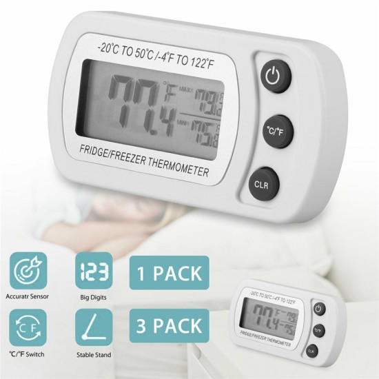 Digital Thermometer Lcd Screen Refrigerator Fridge Freezer Room Temperature Meter White