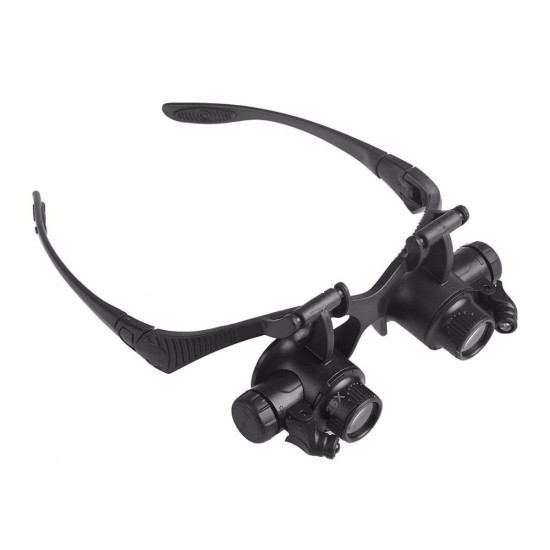 Double Eye Magnifier Glasses Jewelry Watch Repair Loupe Glasses with LED Light and 8 Lens black