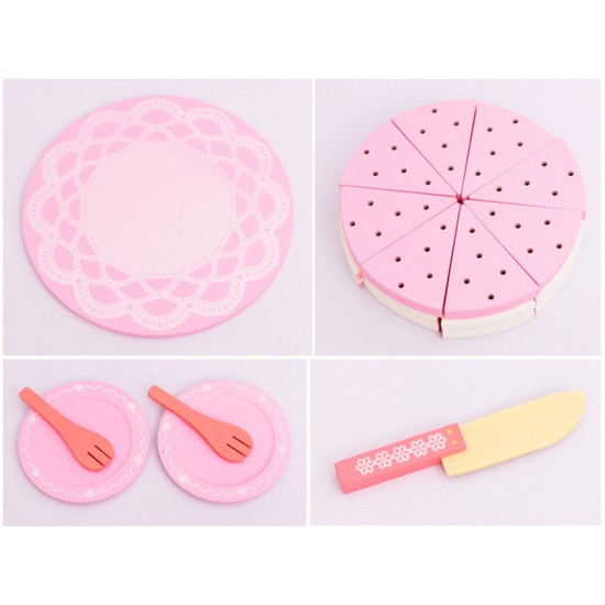 Double-layer Wooden Cake Fruit Candle Cutting Self-Sticking Children Play House DIY Toy Gift