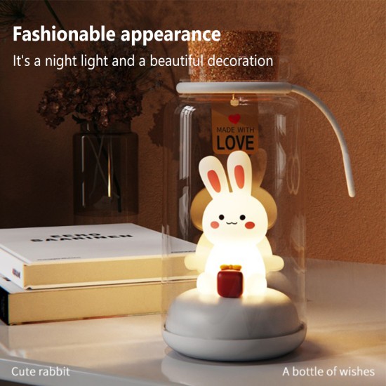 Drift Bottle Night Light Usb Rechargeable Pat Induction 3-level Brightness Cute Rabbit Lamb for Kids Gifts yellow light