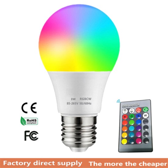 E27 3w RGB LED  Bulb 16-color Color-changing Light 4-level Brightness Adjustable Remote Control Smart-Bulb For Bars Ktv Stage 18W remote control version