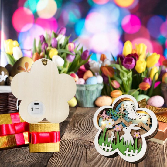 Easter  Wooden  Ornaments Lovely Flower-shaped Led Light Exquisite Workmanship Home Party Desktop Lighting Crafts Decorations Flowers_1