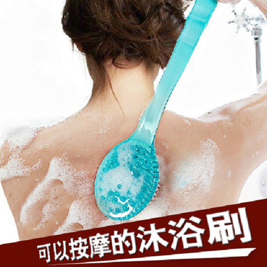 Exquisite Long-Handle Back-Rubbing Brush Bathing Massage Brush Banister Bathing Tool blue_36.5 * 7 * 3cm