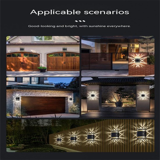 Exterior Waterproof Wall Light 1200mah Battery Solar Powered Garden Fence Led Light Outdoor Cold White